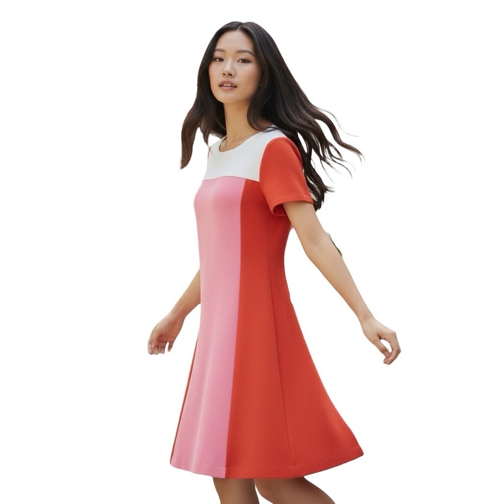 Bodin Jeanette Colorblock Red, Coral & Pink Dress Size 12R